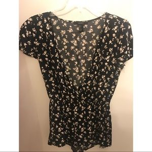 Black and white floral v-neck romper